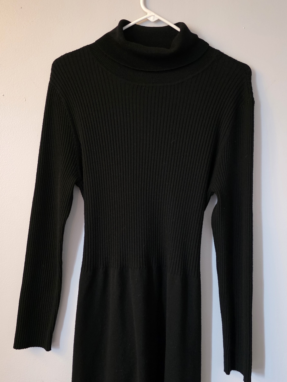 Talbots Italian Black Merino Wool Sweater Dress Turtle Neck With Tie Back Size L